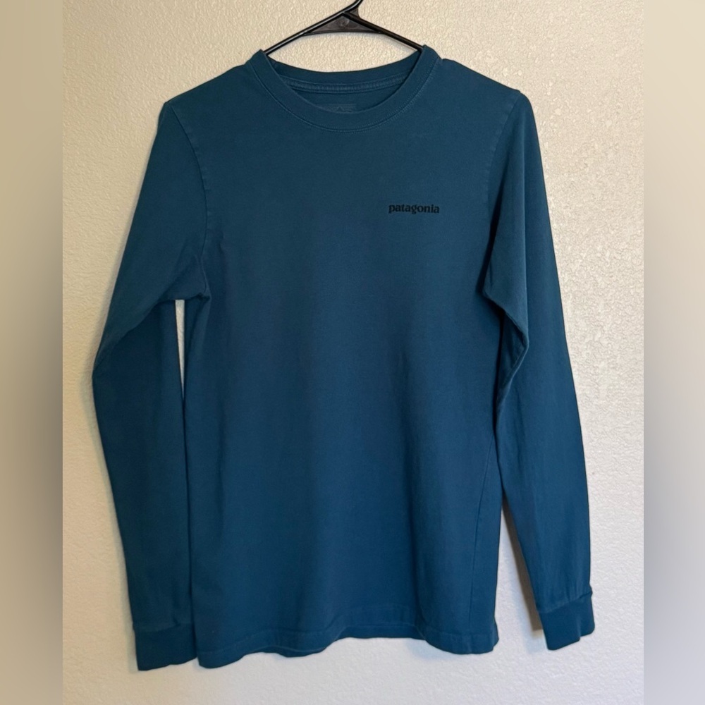 Patagonia Blue Long Sleeve Logo Shark Shirt